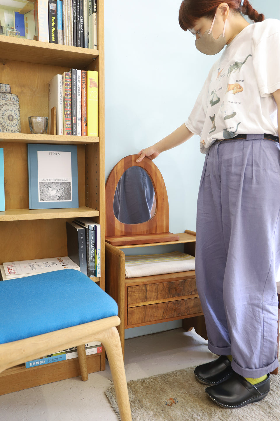 Danish Vintage Laminated Wood Wall Mirror/デンマークヴィンテージ ウォールミラー 鏡 木製 北欧インテリア