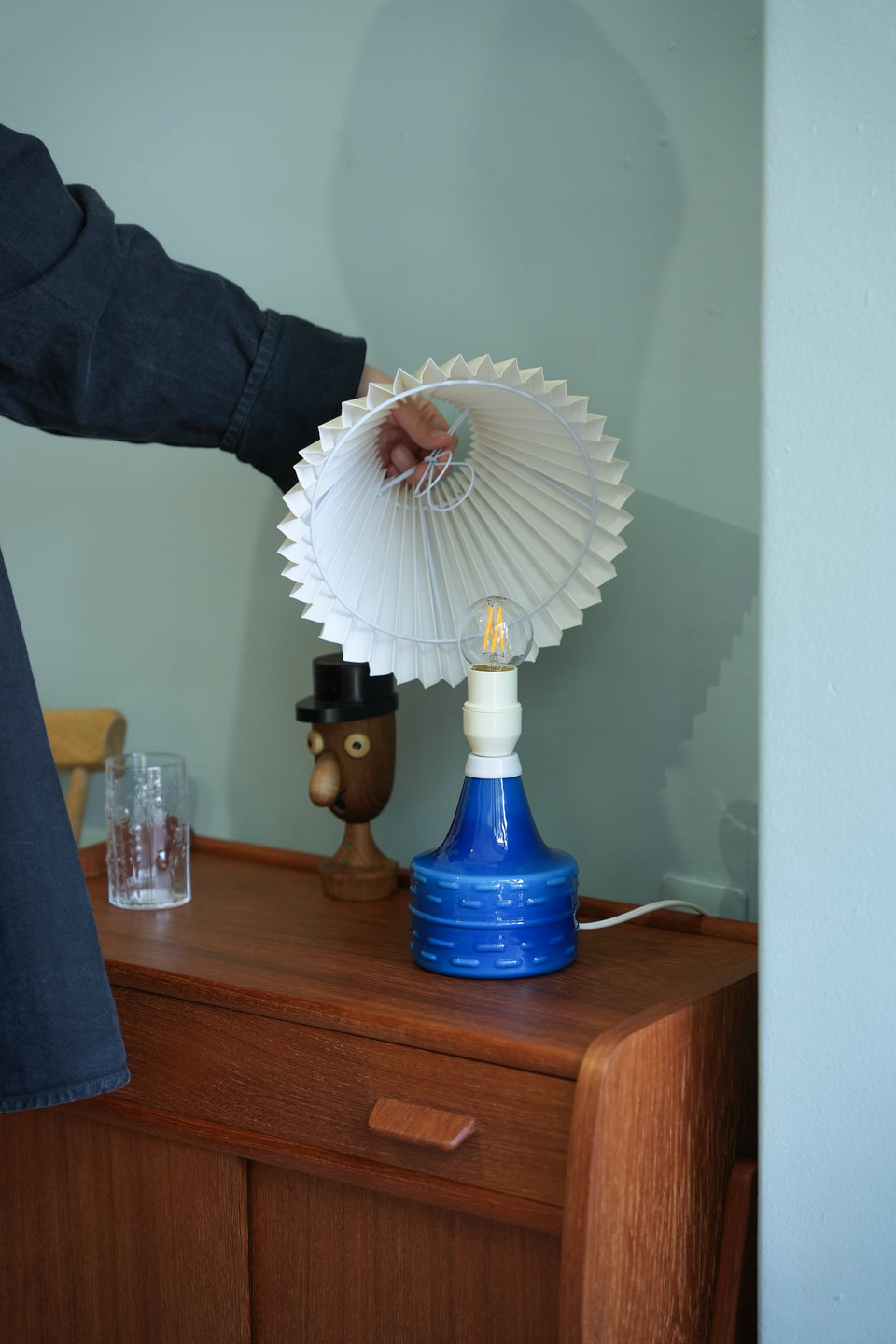 Scandinavian Vintage Blue Glass Table Lamp/北欧ヴィンテージ ガラステーブルランプ 間接照明