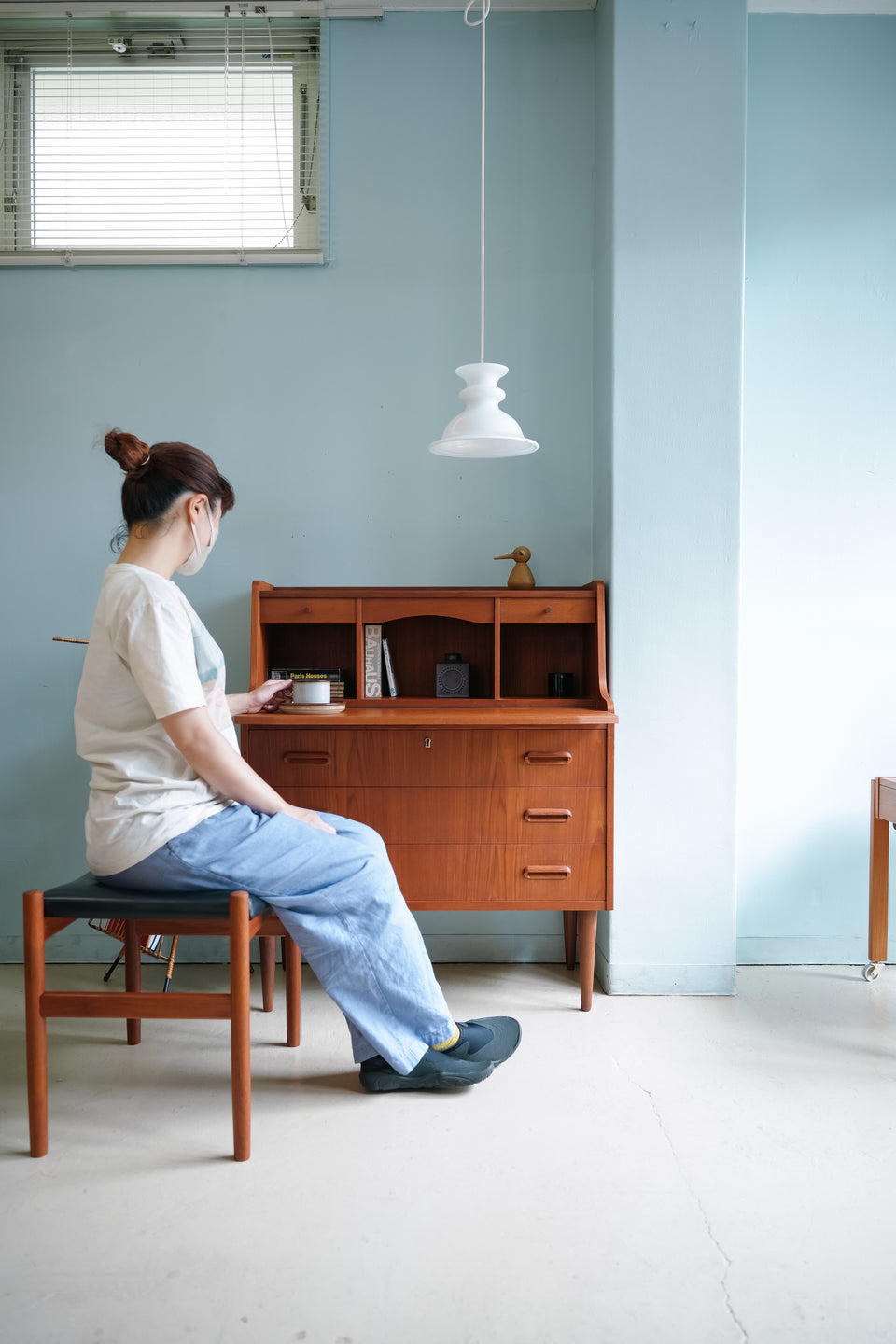 Danish Vintage Writing Bureau with Mirror Teak/デンマークヴィンテージ ライティングビューロー ミラー付き チーク材