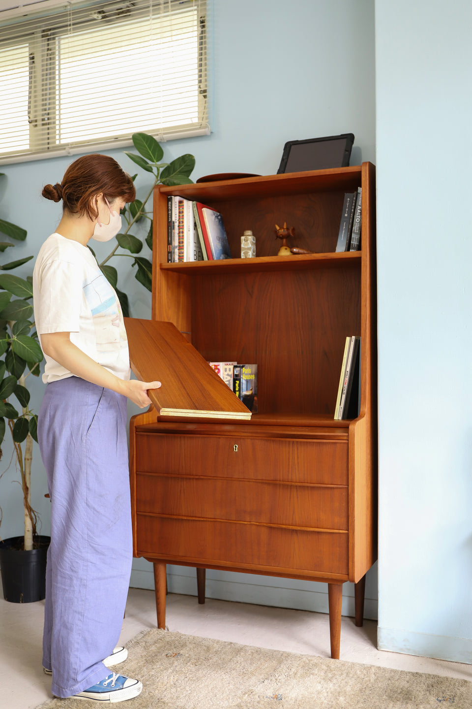 Danish Vintage Bookcase Bureau/デンマークヴィンテージ ブックケース ビューロー 本棚 チーク材 北欧家具