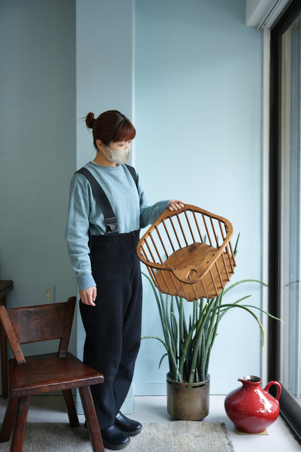 Old Teak Chair & Wooden Basket/オールドチーク チェア 木製バスケット 椅子 カゴ 民芸