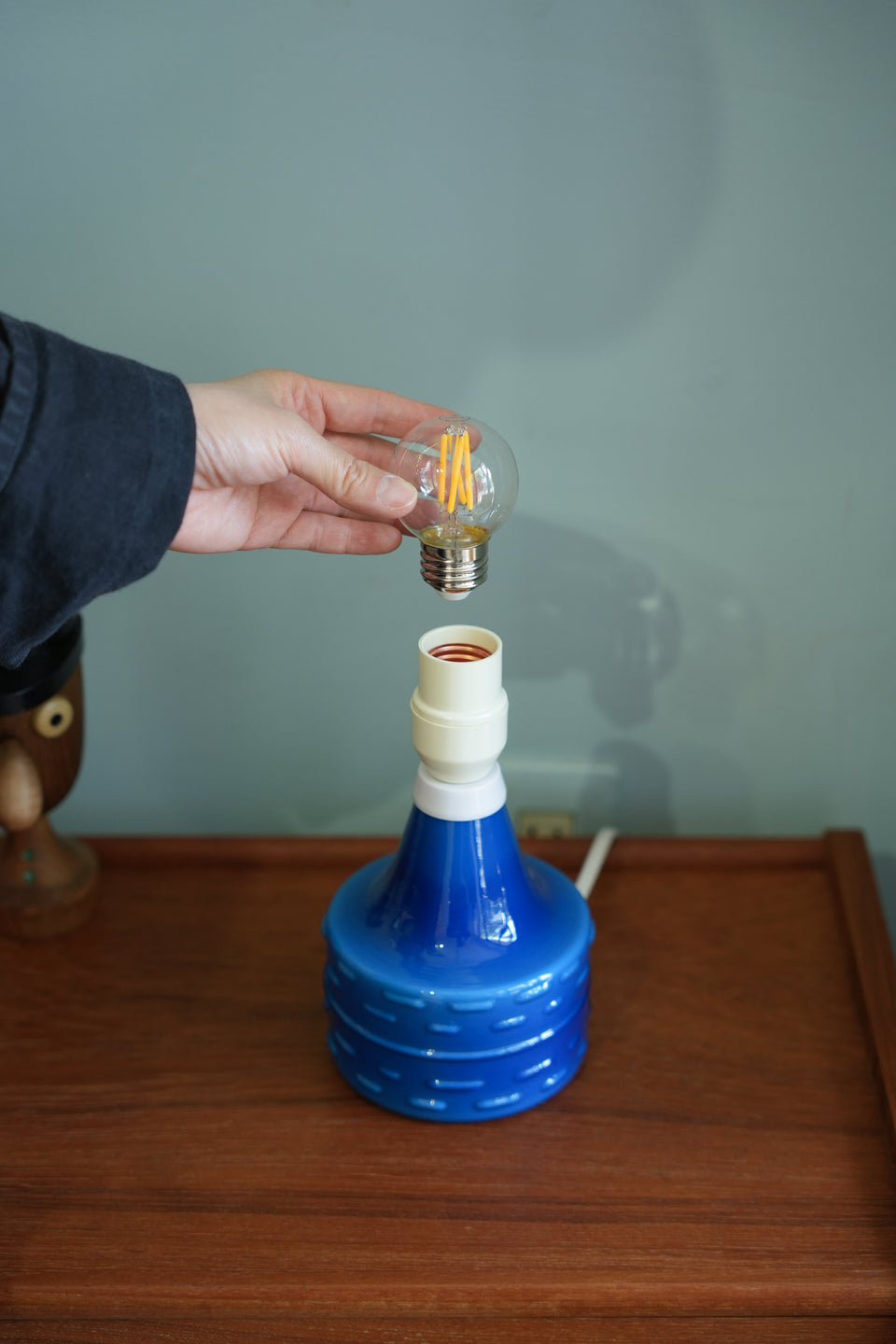 Scandinavian Vintage Blue Glass Table Lamp/北欧ヴィンテージ ガラステーブルランプ 間接照明