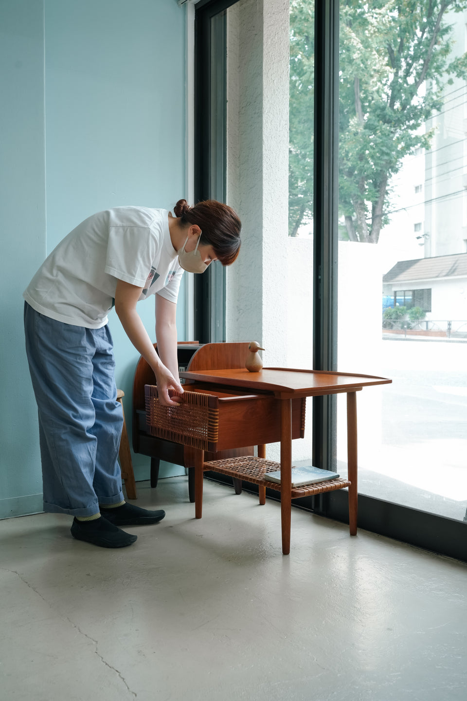 Danish Vintage Teak Rattan Sewing Table/デンマークヴィンテージ ソーイングテーブル チーク材 ラタン
