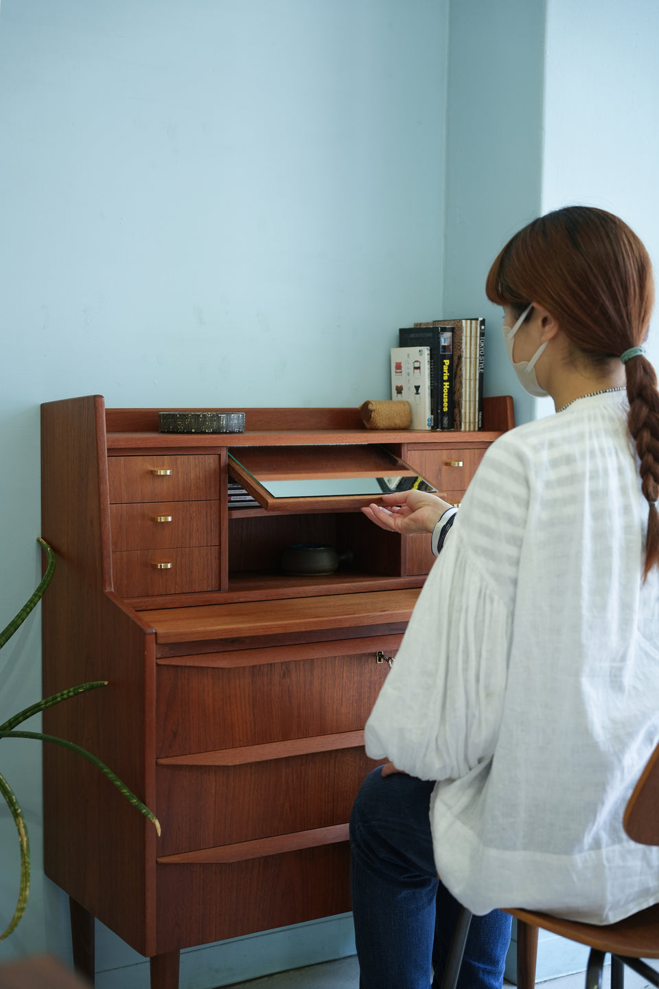 Teakwood Writing Bureau Dresser Danish Vintage/デンマークヴィンテージ ライティングビューロー ミラー付き 北欧家具