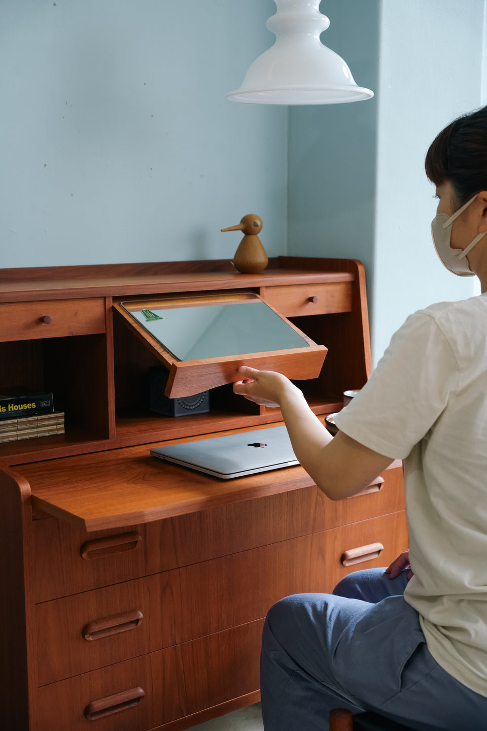 Danish Vintage Writing Bureau with Mirror Teak/デンマークヴィンテージ ライティングビューロー ミラー付き チーク材