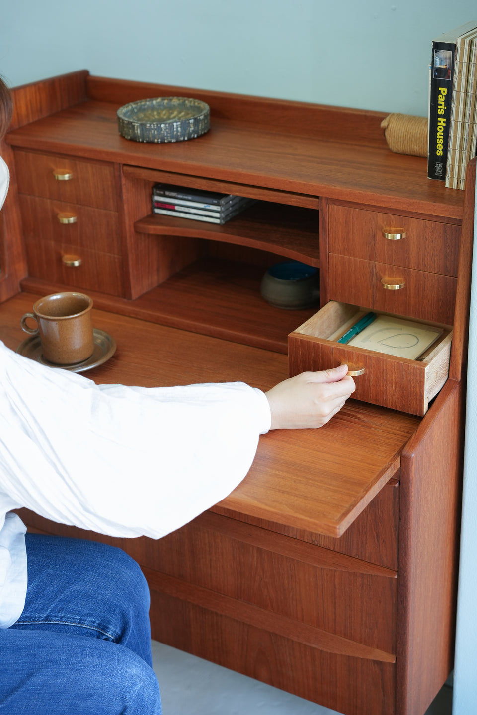 Teakwood Writing Bureau Dresser Danish Vintage/デンマークヴィンテージ ライティングビューロー ミラー付き 北欧家具