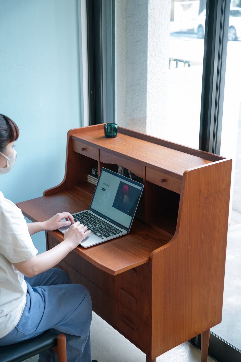 Danish Vintage Writing Bureau with Mirror Teak/デンマークヴィンテージ ライティングビューロー ミラー付き チーク材