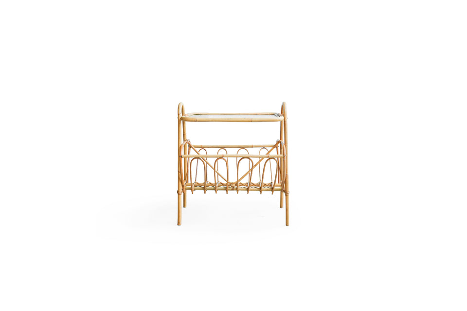 Glass Top Rattan Side Table with Rack Danish Vintage/デンマークヴィンテージ ラタンサイドテーブル ガラストップ