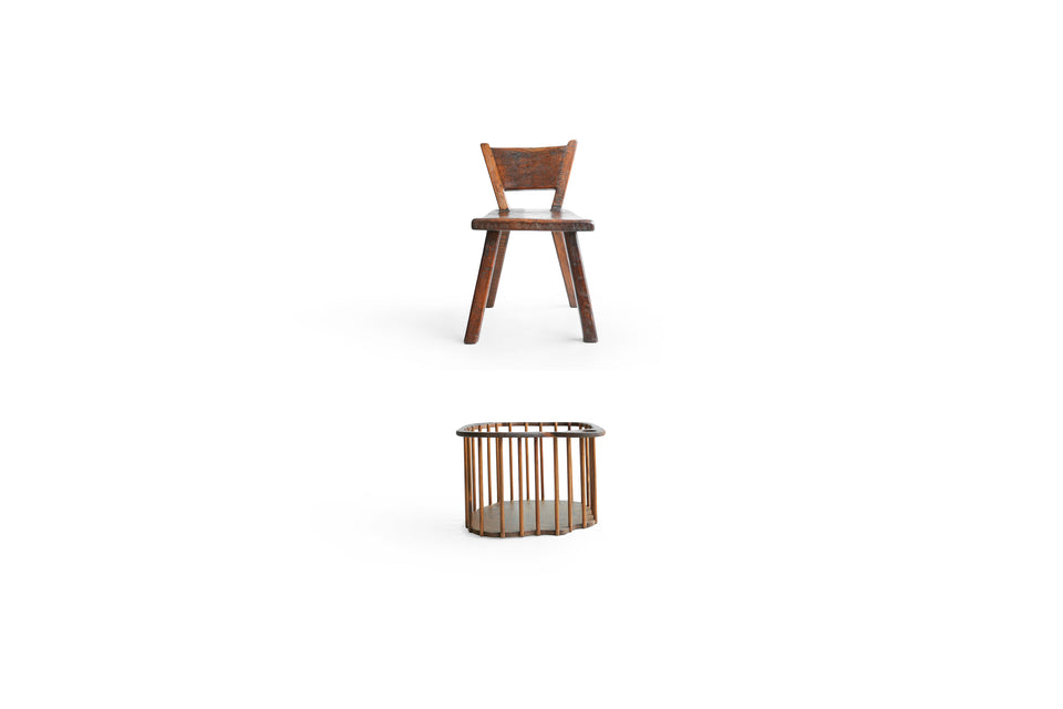Old Teak Chair & Wooden Basket/オールドチーク チェア 木製バスケット 椅子 カゴ 民芸