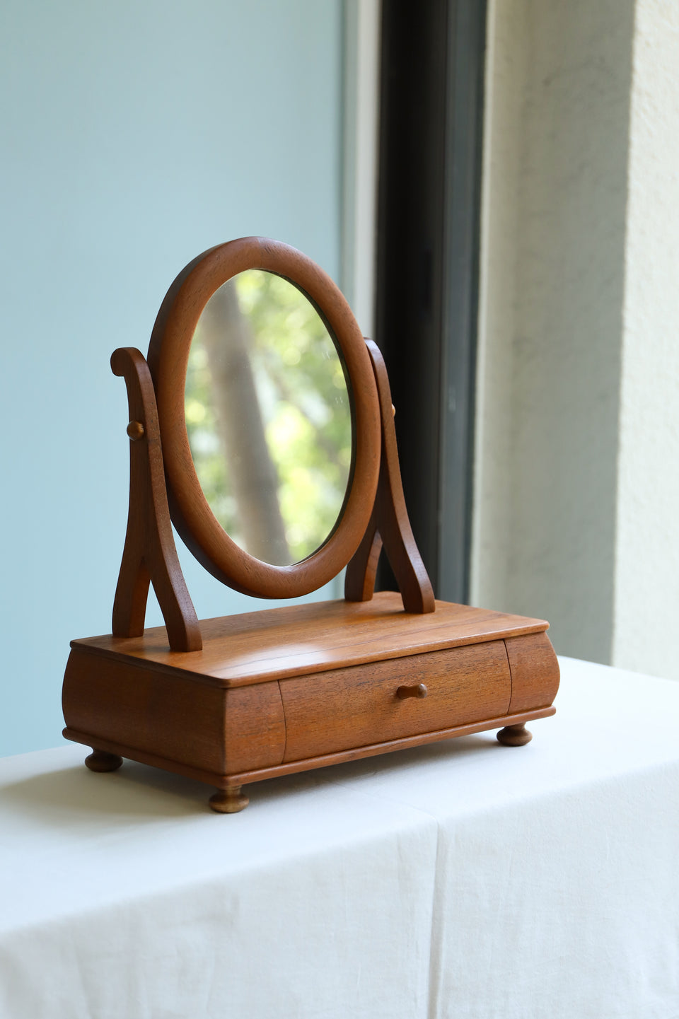 Danish Vintage Desktop Mirror with Drawer/デンマークヴィンテージ 卓上ミラー 引き出し付 北欧インテリア