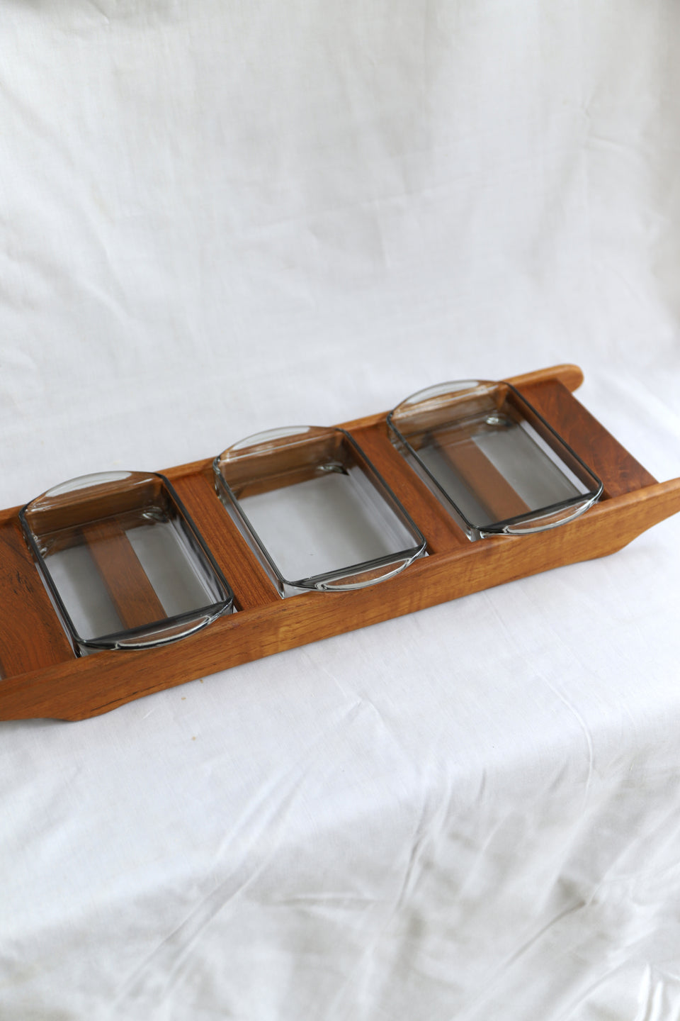 Danish Vintage Teak Glass Dish/デンマークヴィンテージ チーク材 ガラス トレイ