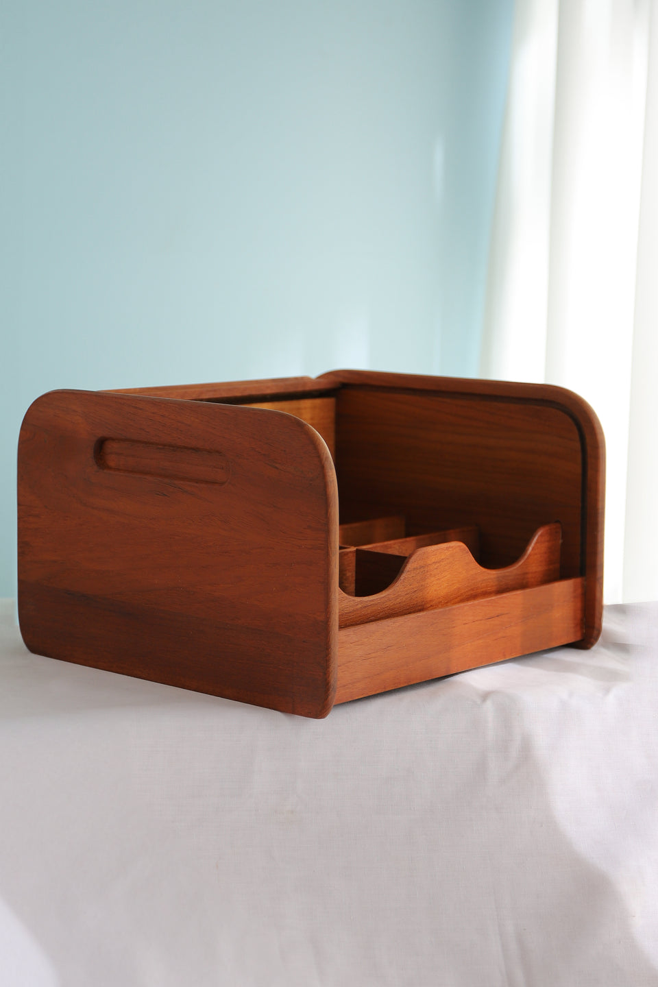 Vintage Roll Top Teakwood CD Case/ヴィンテージ ロールトップCDケース 小物入れ チーク材 北欧スタイル