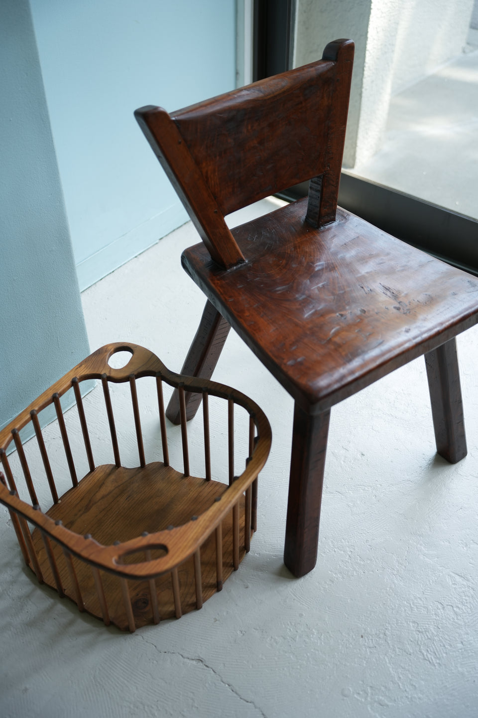 Old Teak Chair & Wooden Basket/オールドチーク チェア 木製バスケット 椅子 カゴ 民芸