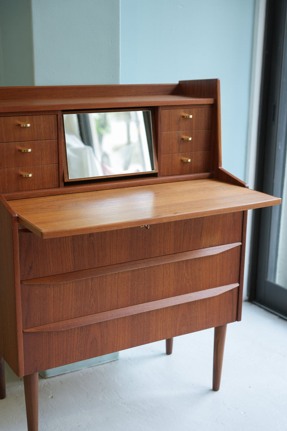 Teakwood Writing Bureau Dresser Danish Vintage/デンマークヴィンテージ ライティングビューロー ミラー付き 北欧家具
