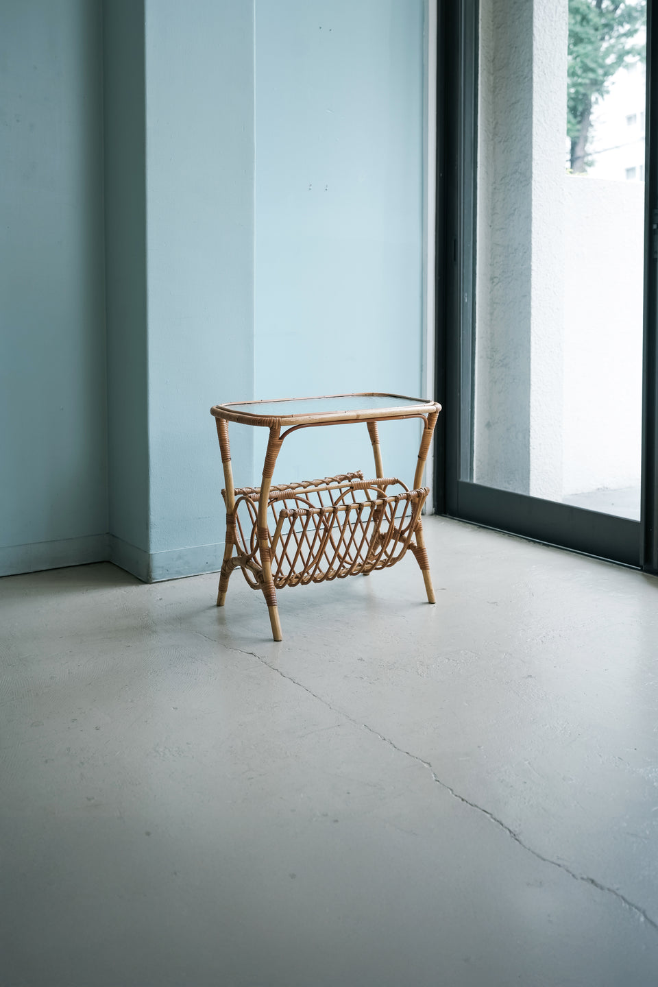 Danish Vintage Rattan Glass Top Side Table/デンマークヴィンテージ ラタン ガラストップ サイドテーブル