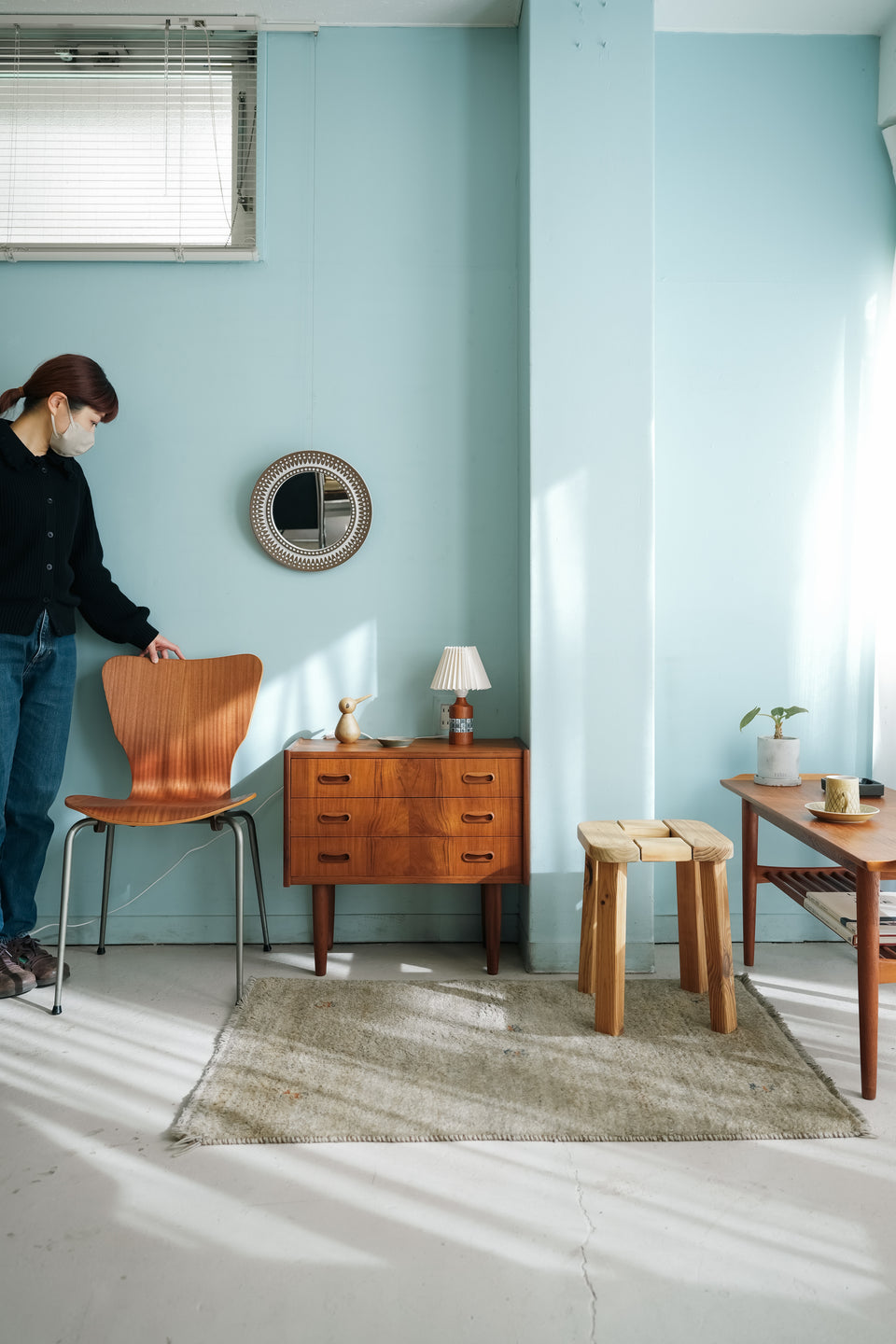 Swedish Vintage Teak and Tile Small Table Lamp/スウェーデンヴィンテージ テーブルランプ チーク材 照明 北欧インテリア