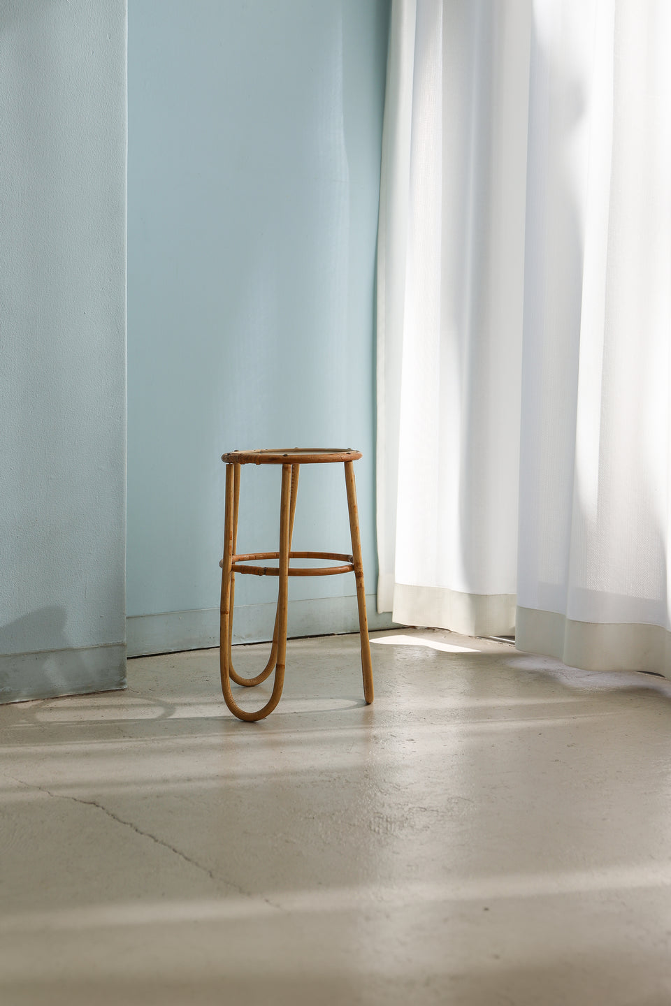Danish Vintage Glass Top Rattan Side Table Stand/デンマークヴィンテージ ガラストップ ラタンテーブル スタンド 花台 北欧インテリア