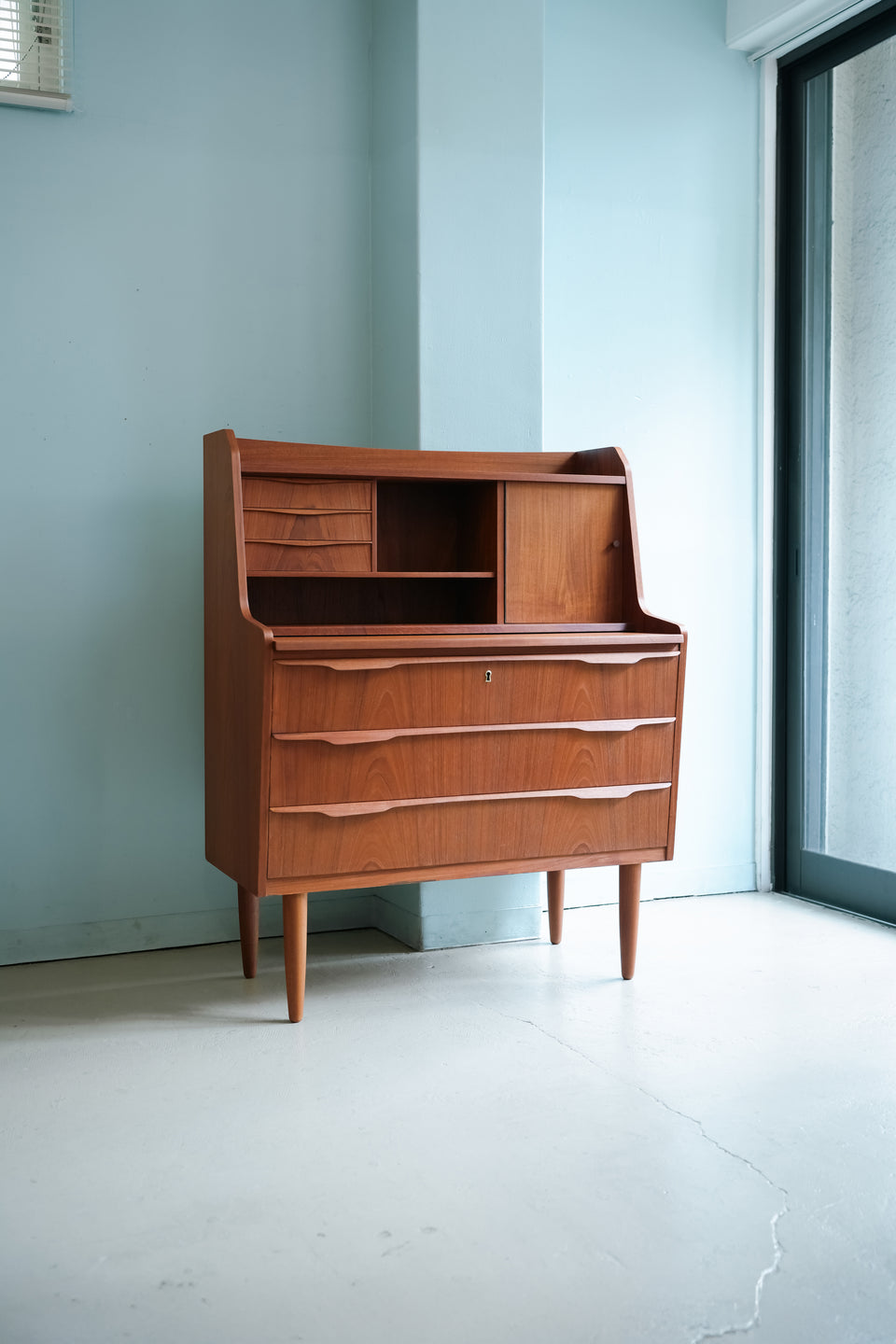 Teak Writing Bureau with Mirror Danish Vintage/デンマークヴィンテージ ライティングビューロー ドレッサー チーク材