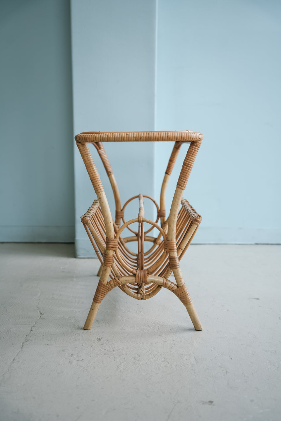 Danish Vintage Rattan Glass Top Side Table/デンマークヴィンテージ ラタン ガラストップ サイドテーブル