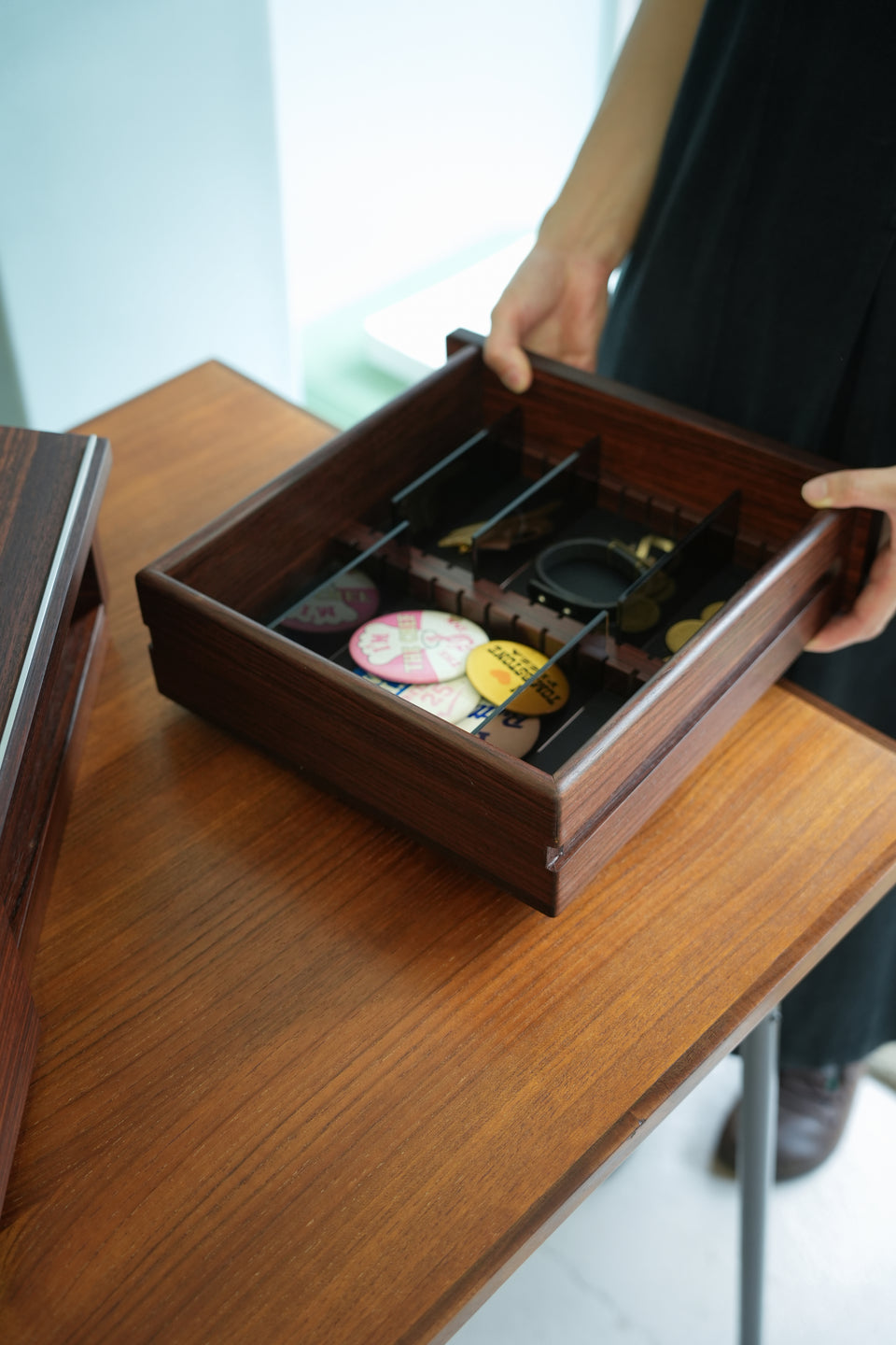 Vintage Rosewood Cassette Tape Drawer Cabinet/ヴィンテージ カセットテープ 卓上キャビネット ローズウッド材