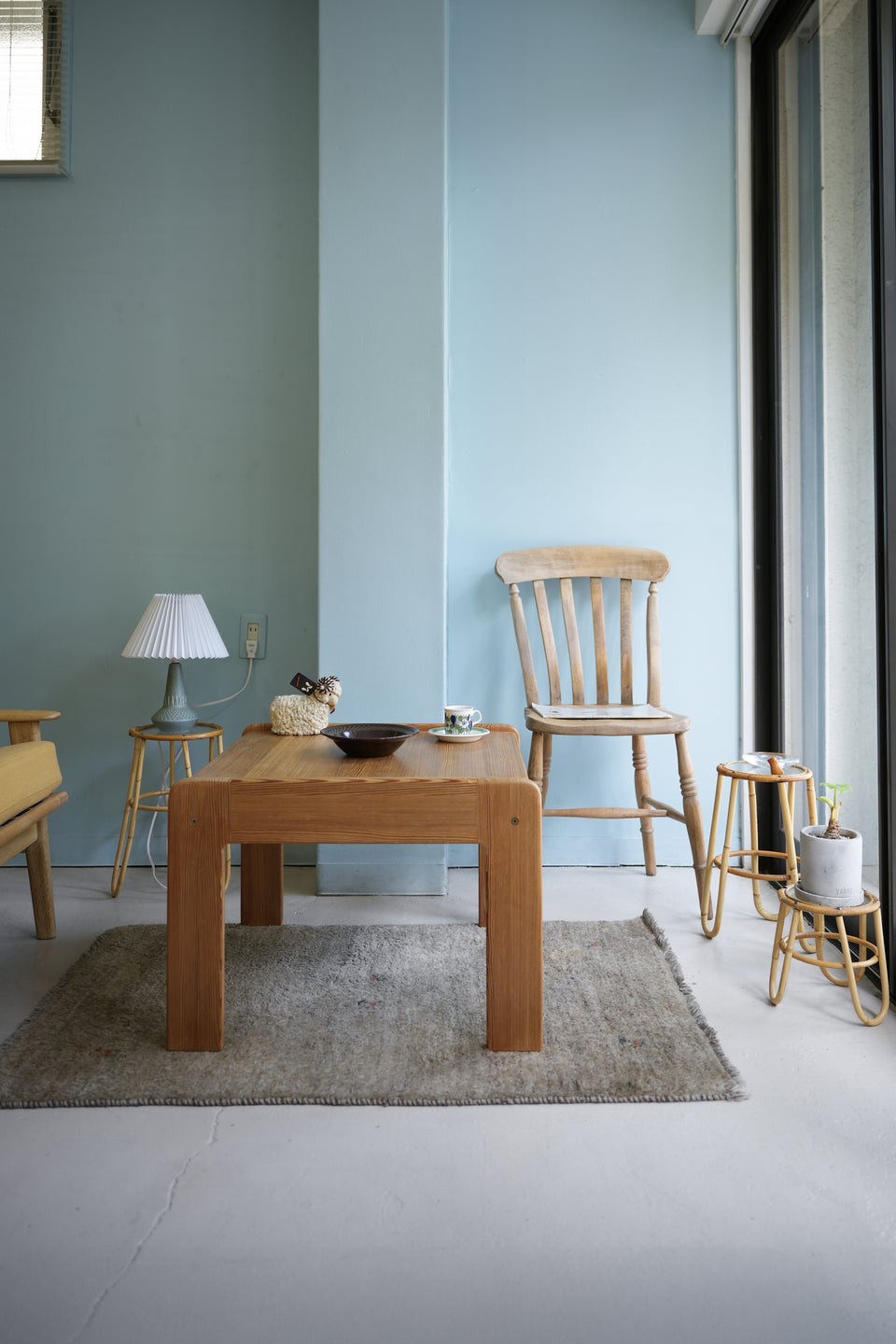 Glass Top Rattan Side Table Stand Danish Vintage / ガラストップ ラタンテーブル デンマークヴィンテージ 花台 スタンド 北欧インテリア