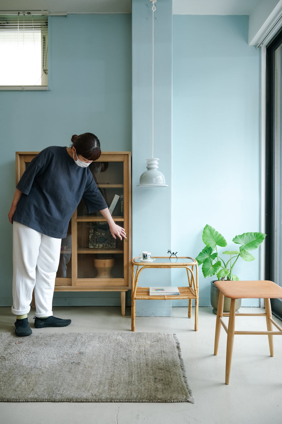 Danish Vintage Glass Top Rattan Side Table/デンマークヴィンテージ ガラストップ ラタンサイドテーブル