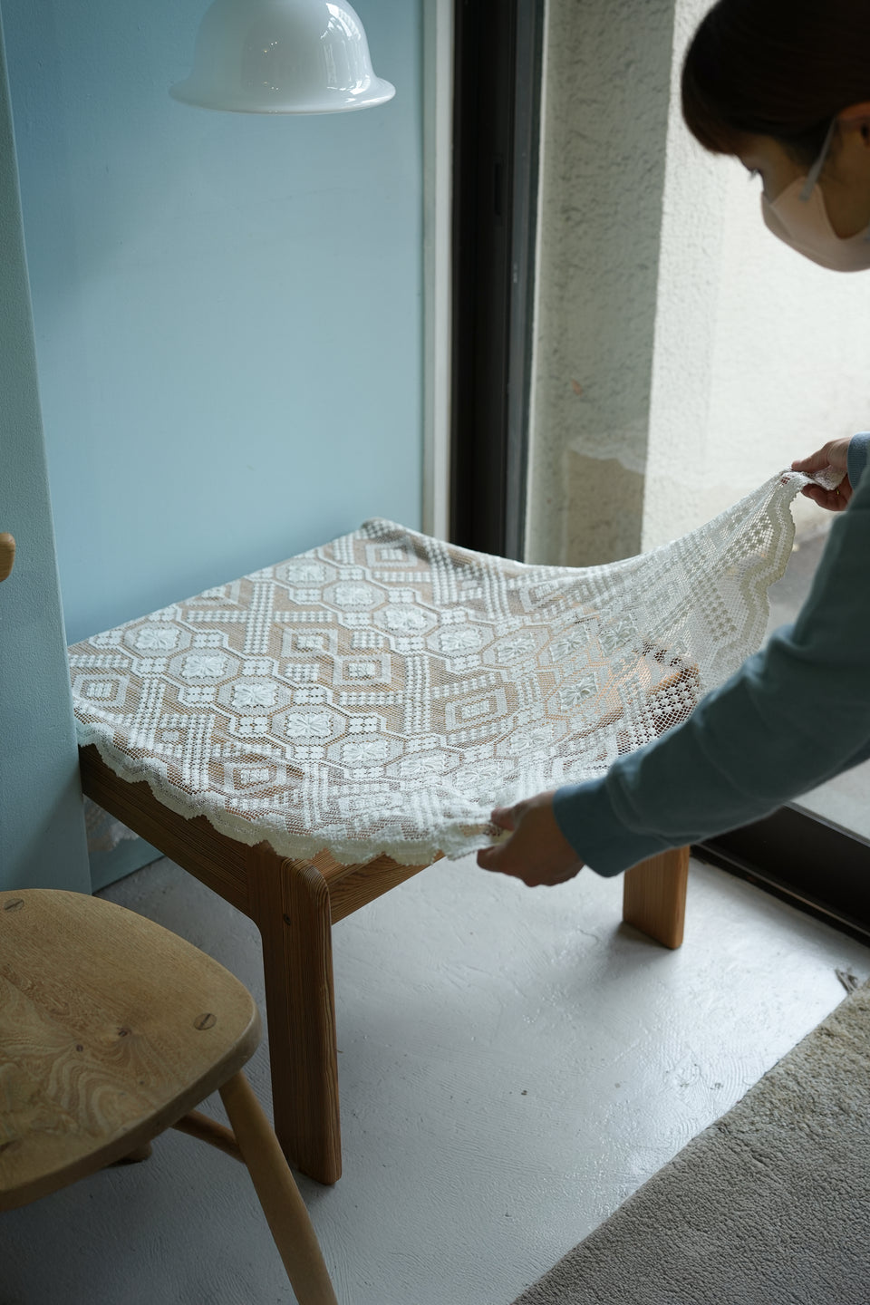 Euro Vintage Filet Lace Cloth/ヨーロッパヴィンテージ フィレレース クロス