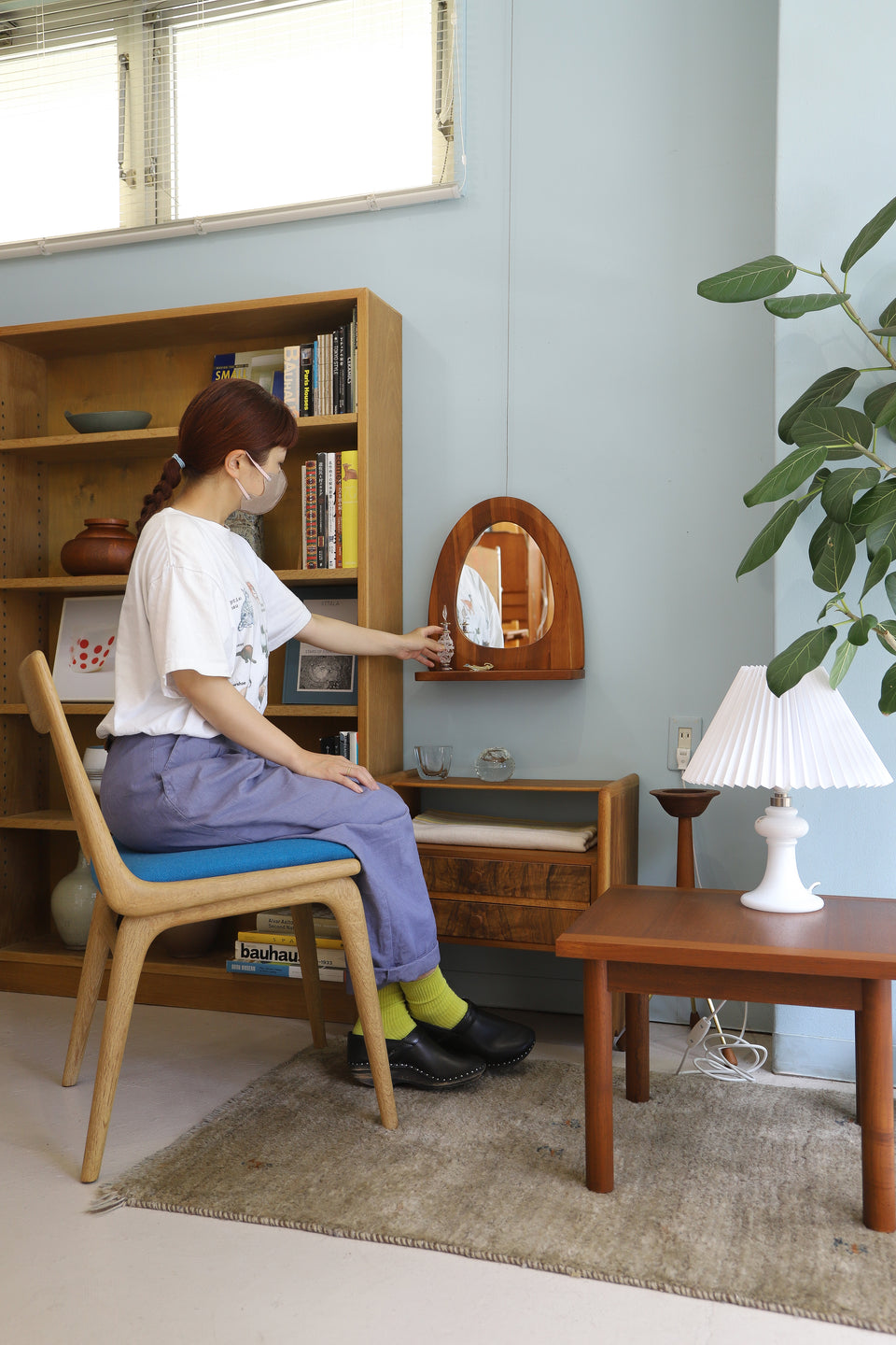 Danish Vintage Laminated Wood Wall Mirror/デンマークヴィンテージ ウォールミラー 鏡 木製 北欧インテリア