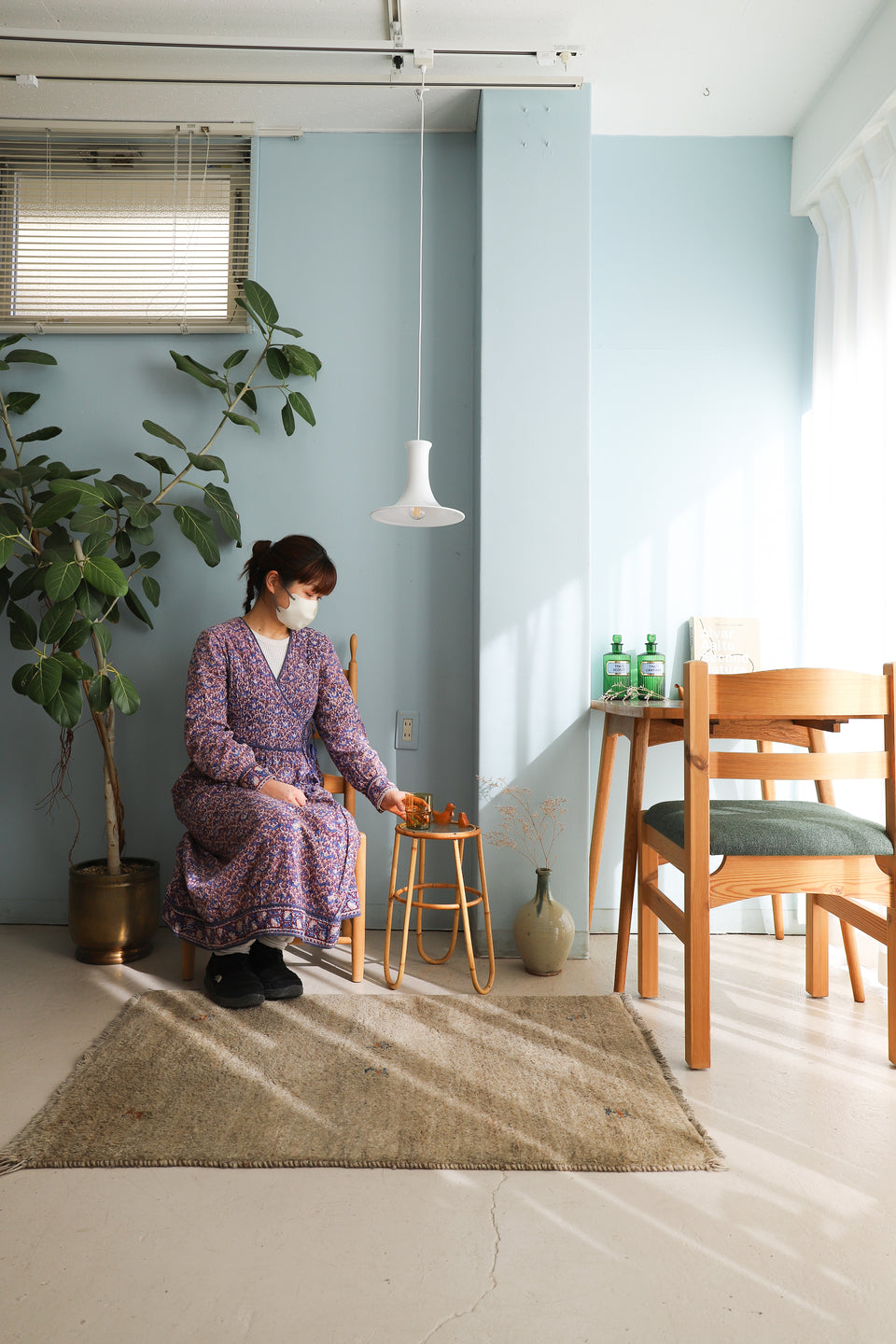 Danish Vintage Glass Top Rattan Side Table Stand/デンマークヴィンテージ ガラストップ ラタンテーブル スタンド 花台 北欧インテリア