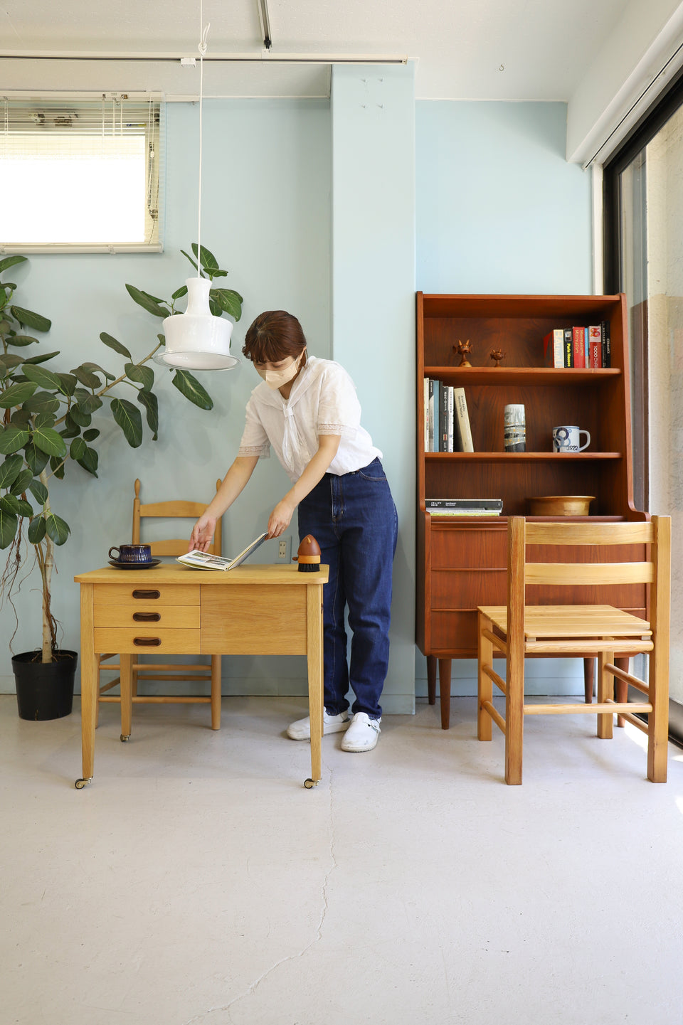 Scandinavian Vintage Sewing Table Wagon Oakwood/北欧ヴィンテージ ソーイングワゴン サイドテーブル オーク材