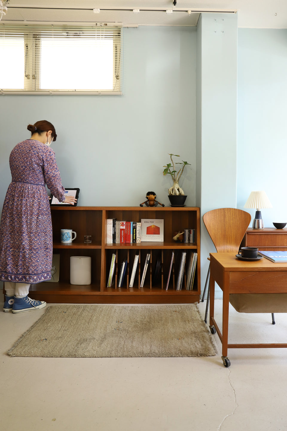 Teakwood Low Book Record Shelf Japanese Vintage/ジャパンヴィンテージ 本棚 レコードシェルフ チーク材 レトロモダン