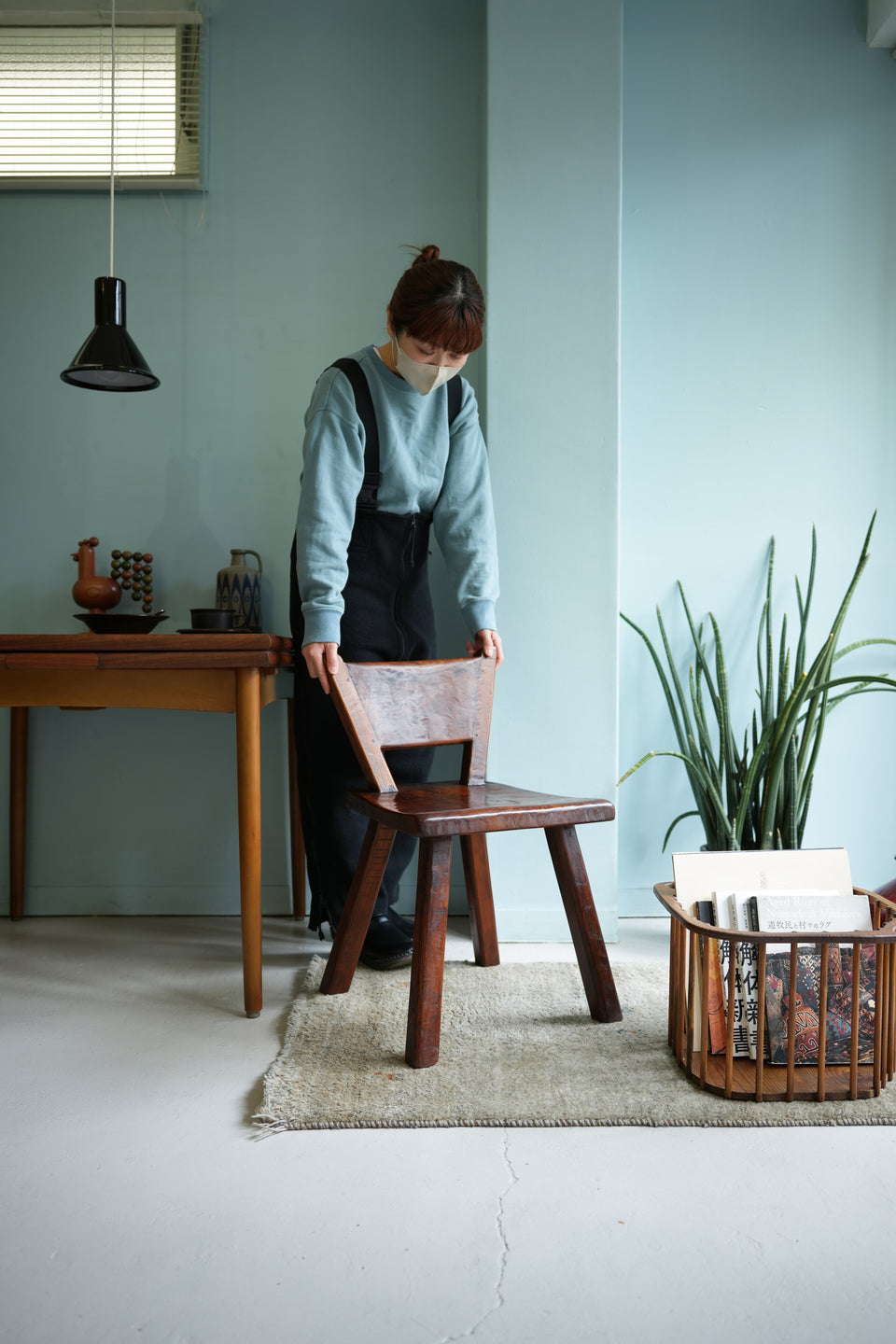 Old Teak Chair & Wooden Basket/オールドチーク チェア 木製バスケット 椅子 カゴ 民芸
