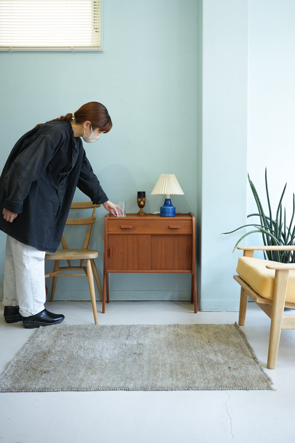 Scandinavian Vintage Blue Glass Table Lamp/北欧ヴィンテージ ガラステーブルランプ 間接照明