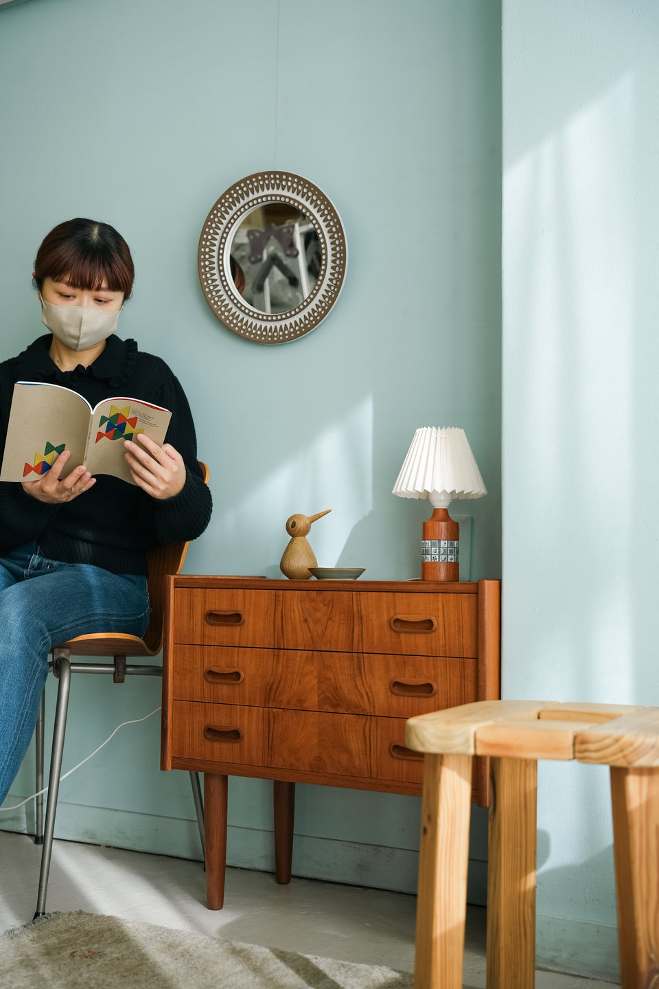 Swedish Vintage Teak and Tile Small Table Lamp/スウェーデンヴィンテージ テーブルランプ チーク材 照明 北欧インテリア