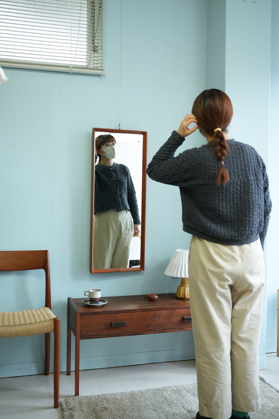 Danish Vintage Wall Mirror Teakwood Frame/デンマークヴィンテージ ウォールミラー 鏡 チーク材 北欧インテリア