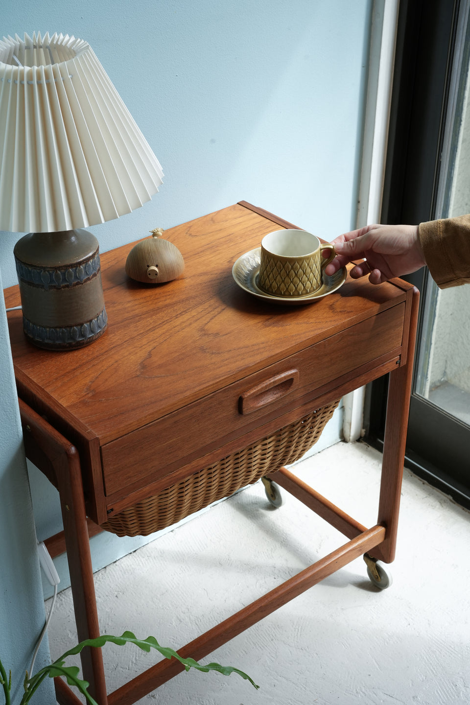 Danish Vintage Sewing Side Table/デンマークヴィンテージ ソーイングサイドテーブル キャスター付 北欧家具