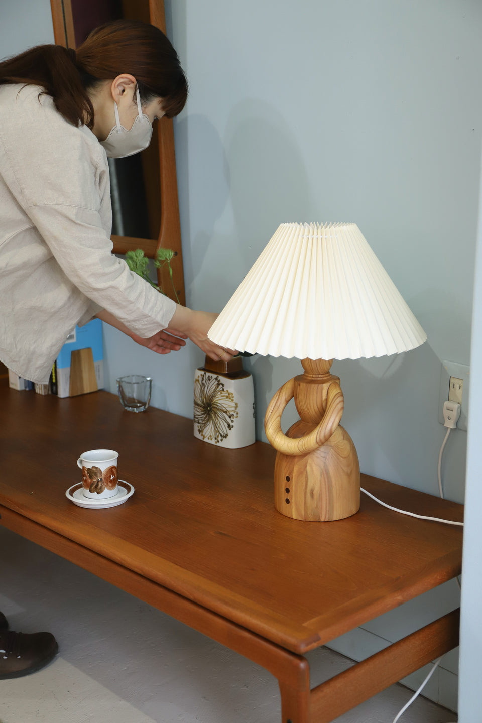 Danish Vintage Wooden Doll Lamp/デンマークヴィンテージ テーブルランプ 木製 寄木 間接照明