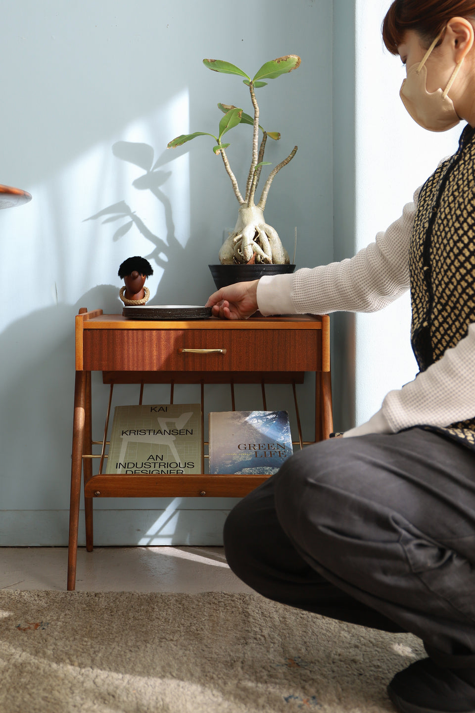 Swedish Vintage Side Chest Table with Rack/スウェーデンヴィンテージ サイドチェストテーブル マガジンラック 北欧家具
