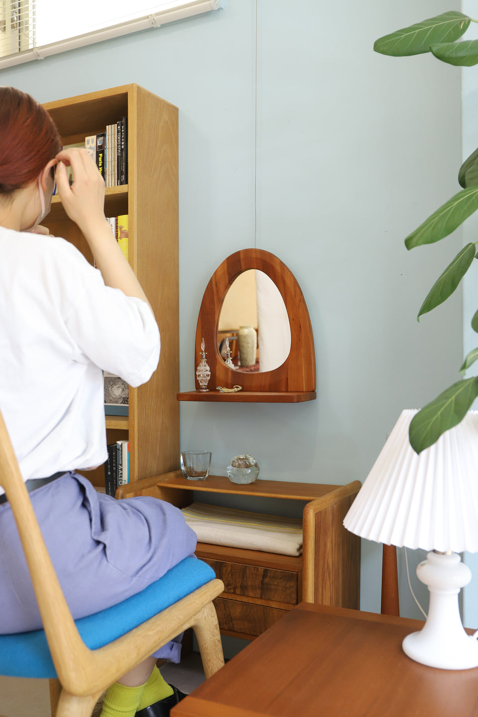 Danish Vintage Laminated Wood Wall Mirror/デンマークヴィンテージ ウォールミラー 鏡 木製 北欧インテリア