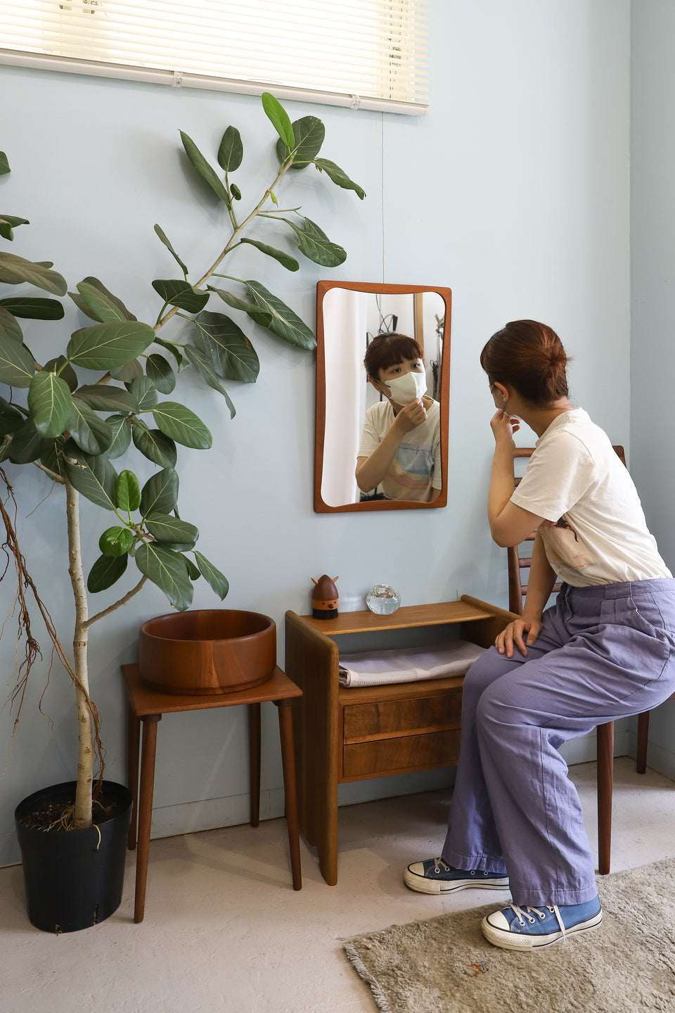 Teakwood Frame Danish Vintage Wall Mirror/デンマークヴィンテージ ウォールミラー 鏡 チーク材 北欧インテリア