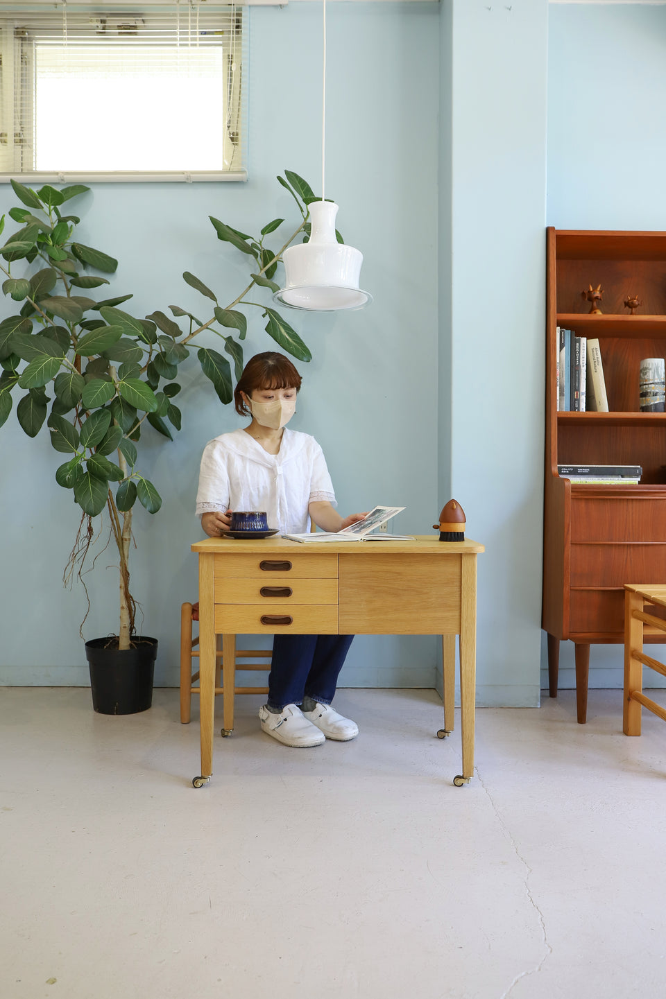 Scandinavian Vintage Sewing Table Wagon Oakwood/北欧ヴィンテージ ソーイングワゴン サイドテーブル オーク材