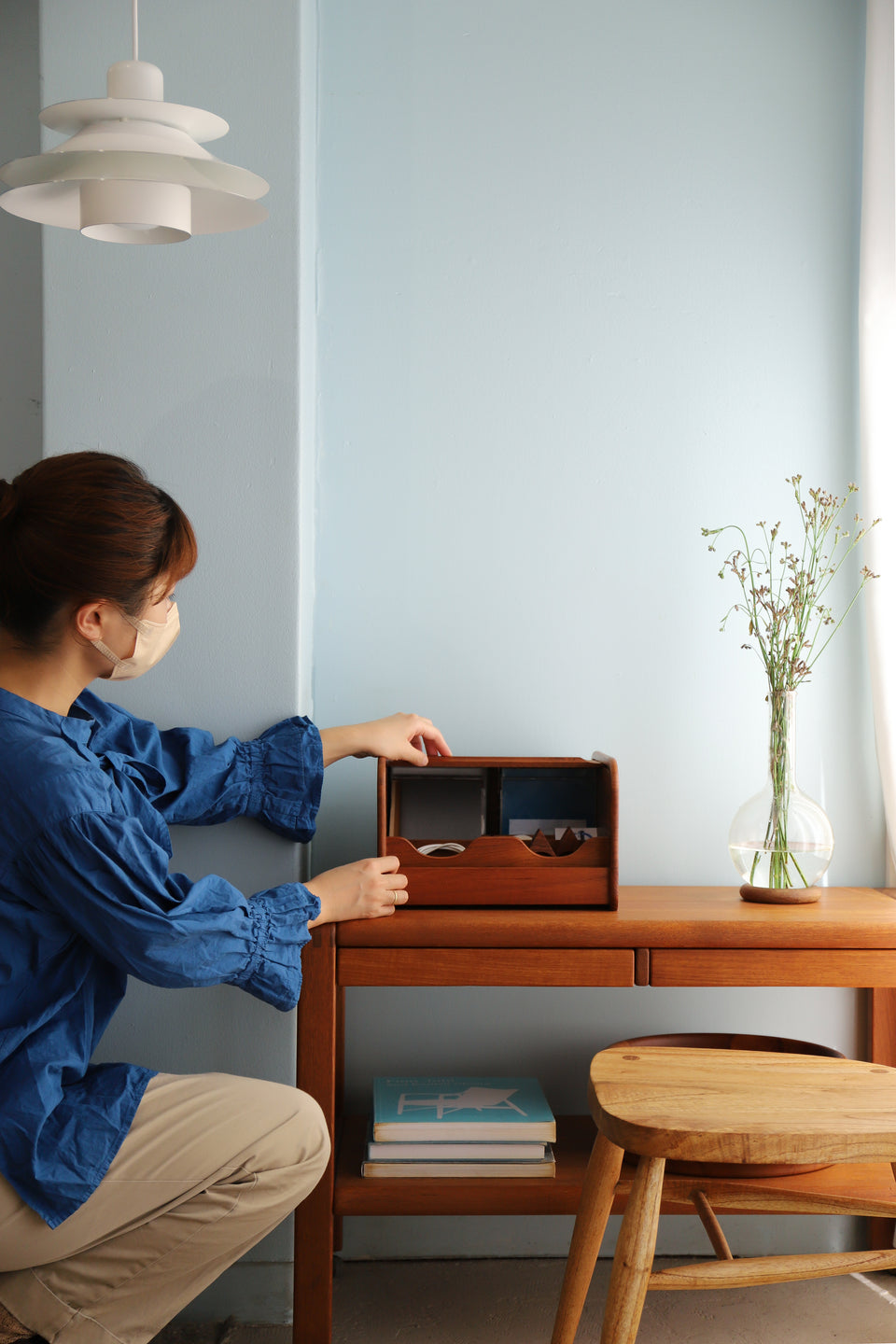 Vintage Roll Top Teakwood CD Case/ヴィンテージ ロールトップCDケース 小物入れ チーク材 北欧スタイル