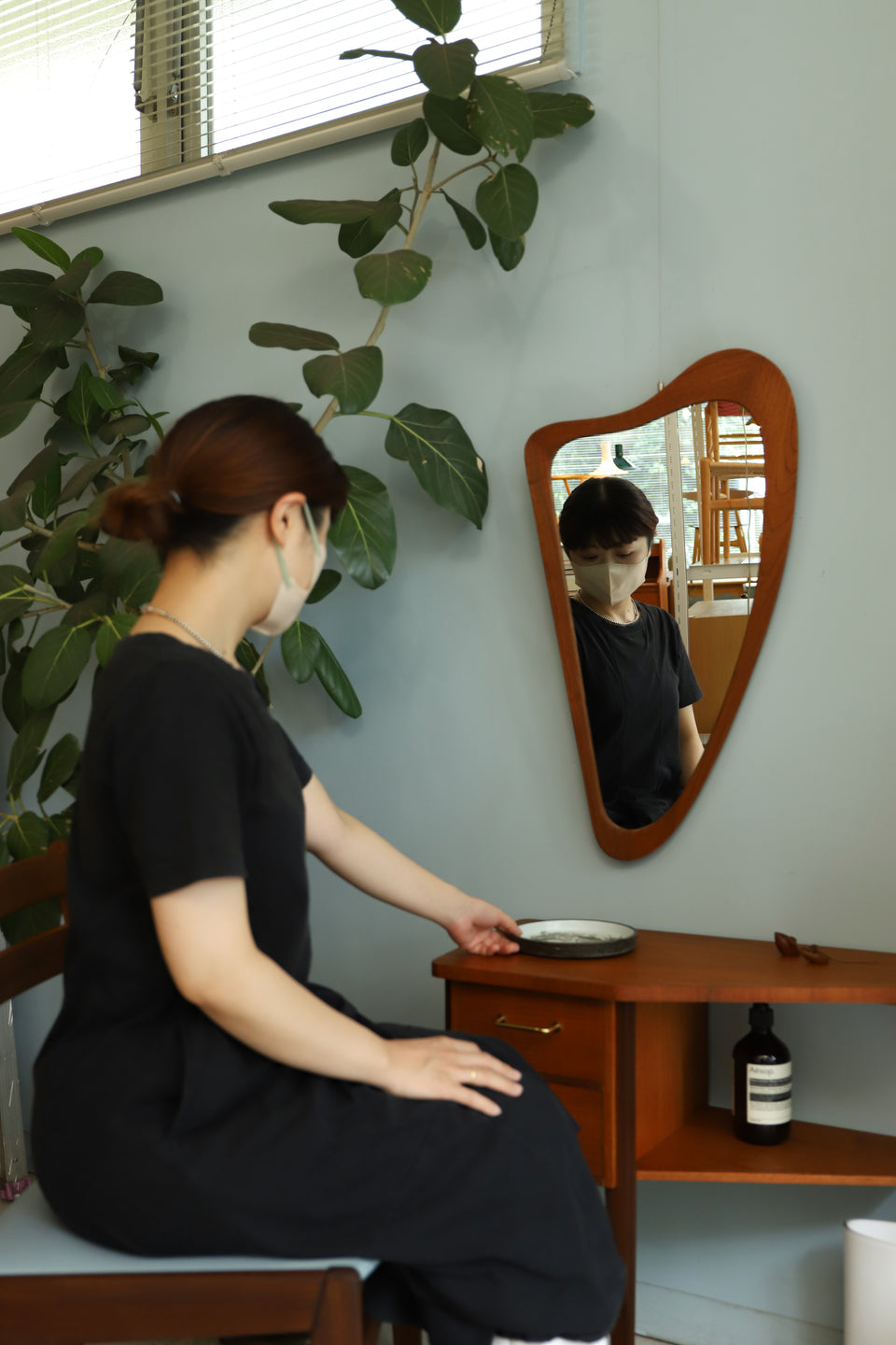 Danish Vintage Harp Shaped Wall Mirror/デンマークヴィンテージ ウォールミラー チークフレーム 北欧インテリア