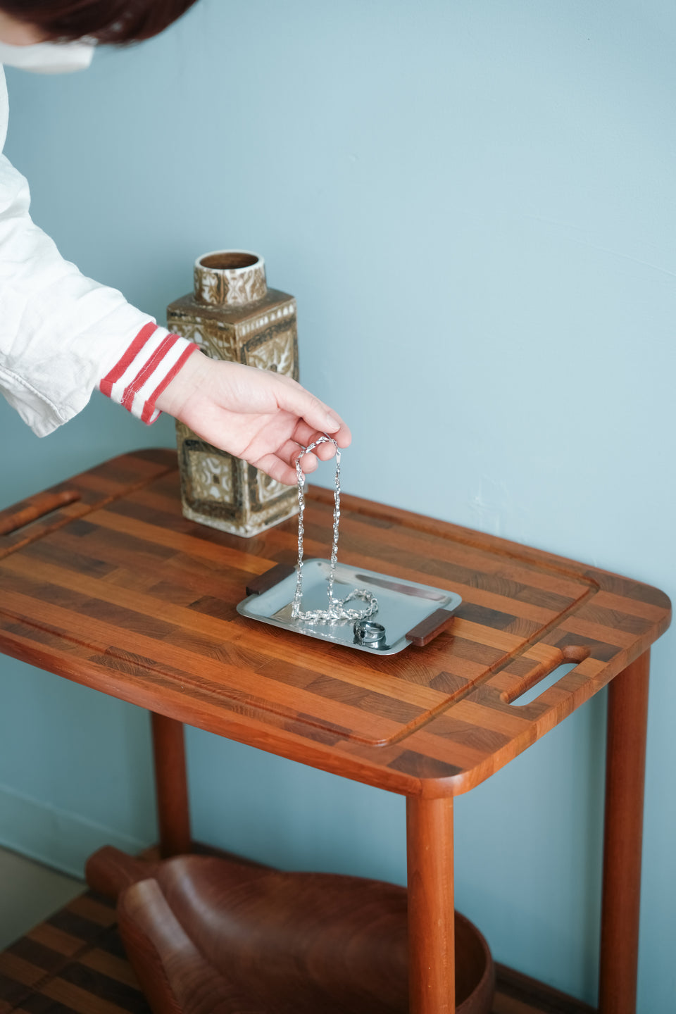 Swedish Vintage Rosewood Stainless Tray/スウェーデンヴィンテージ ステンレストレイ ローズウッド 北欧インテリア