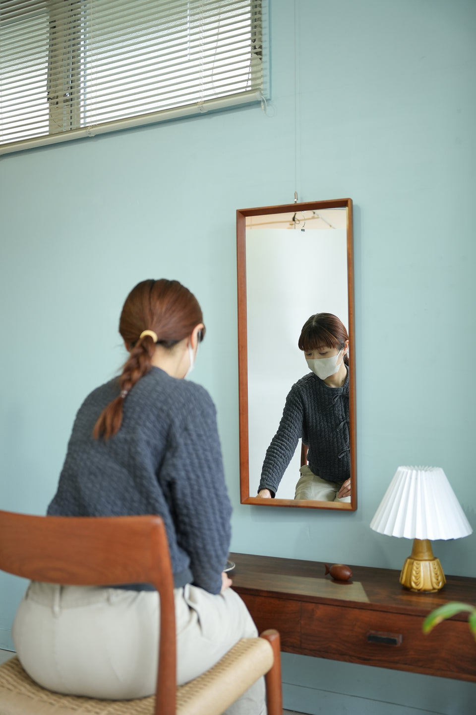 Danish Vintage Wall Mirror Teakwood Frame/デンマークヴィンテージ ウォールミラー 鏡 チーク材 北欧インテリア