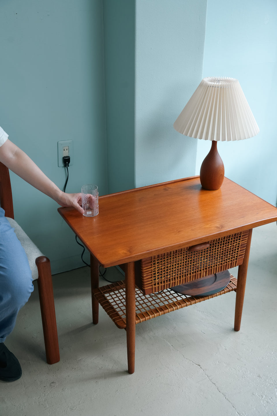 Danish Vintage Teak Rattan Sewing Table/デンマークヴィンテージ ソーイングテーブル チーク材 ラタン