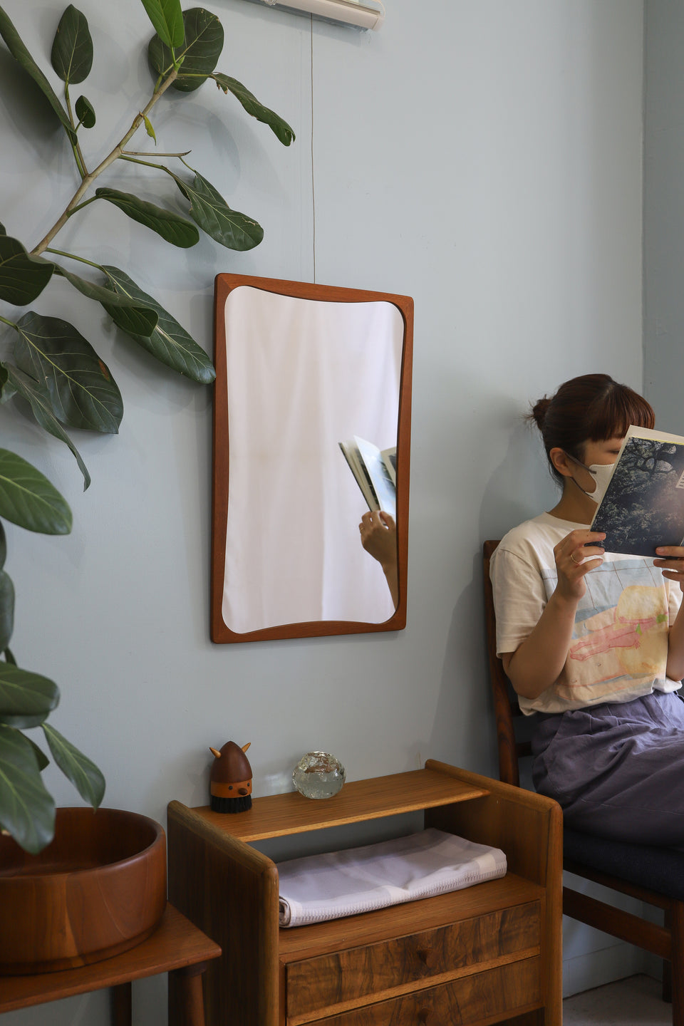 Teakwood Frame Danish Vintage Wall Mirror/デンマークヴィンテージ ウォールミラー 鏡 チーク材 北欧インテリア