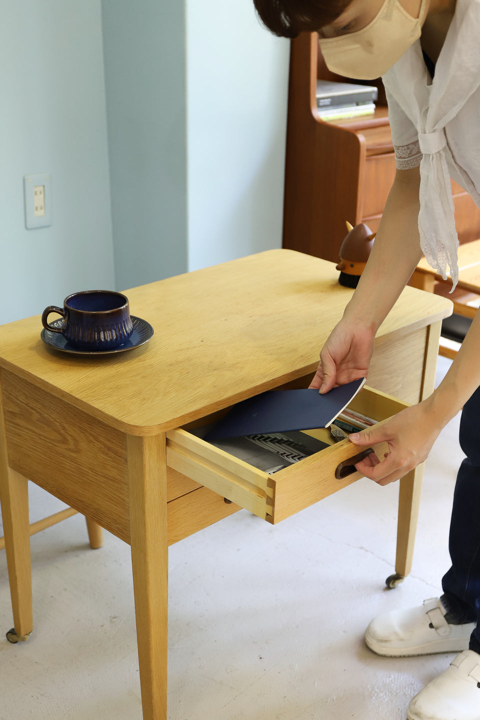 Scandinavian Vintage Sewing Table Wagon Oakwood/北欧ヴィンテージ ソーイングワゴン サイドテーブル オーク材