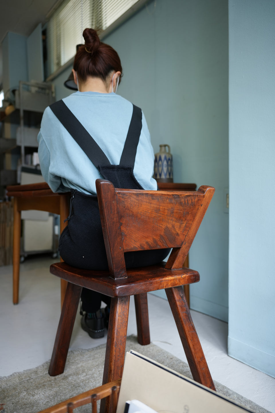 Old Teak Chair & Wooden Basket/オールドチーク チェア 木製バスケット 椅子 カゴ 民芸