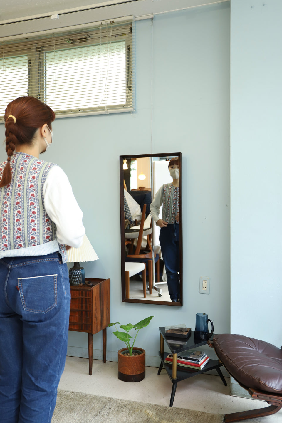Danish Vintage Rosewood Frame Wall Mirror/デンマークヴィンテージ ウォールミラー 姿見 ローズウッド材 北欧インテリア